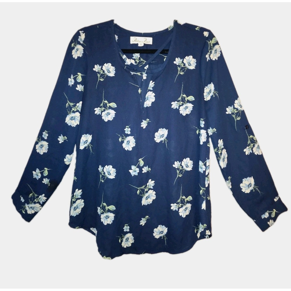 Penelope Project Navy Floral Tunic Blouse Womens Small Top Flowy Cottagecore